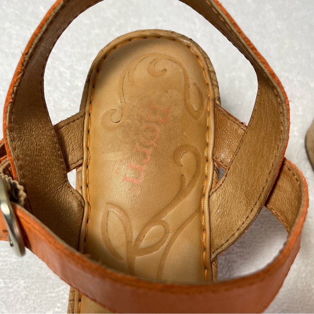 Born Wedge Orange Leather and Cork Platform Sandal Women's Size 8M - Picture 16 of 17